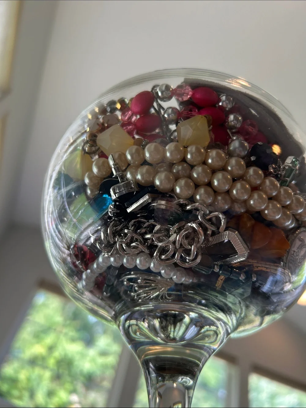 Mystery Jewelry Jar- All Wearable In Large Wine Glass 10” Tall